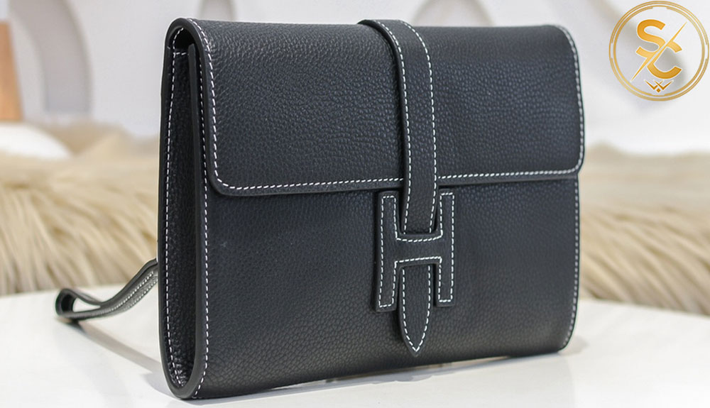 Túi Hermes Clutch khóa nam châm màu đen