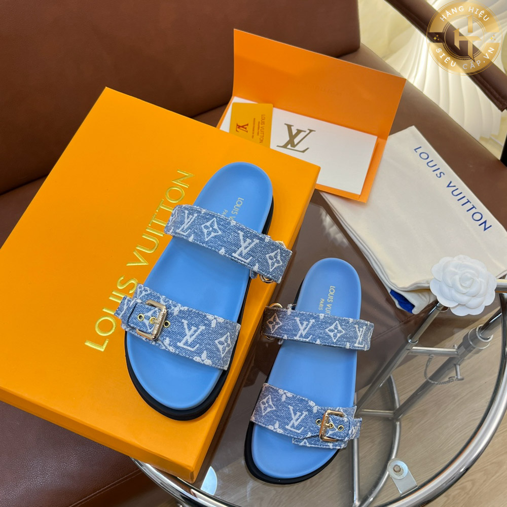 Dép Louis Vuitton Super Fake Sandal màu xanh Blue Hàng Hiệu LV 0023 2024