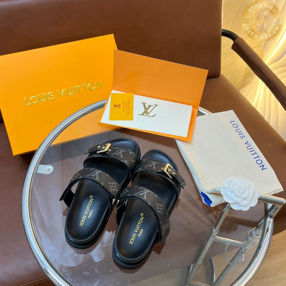 Dép Louis Vuitton Super Fake màu đen Sandal Hàng Hiệu LV 0023 2024