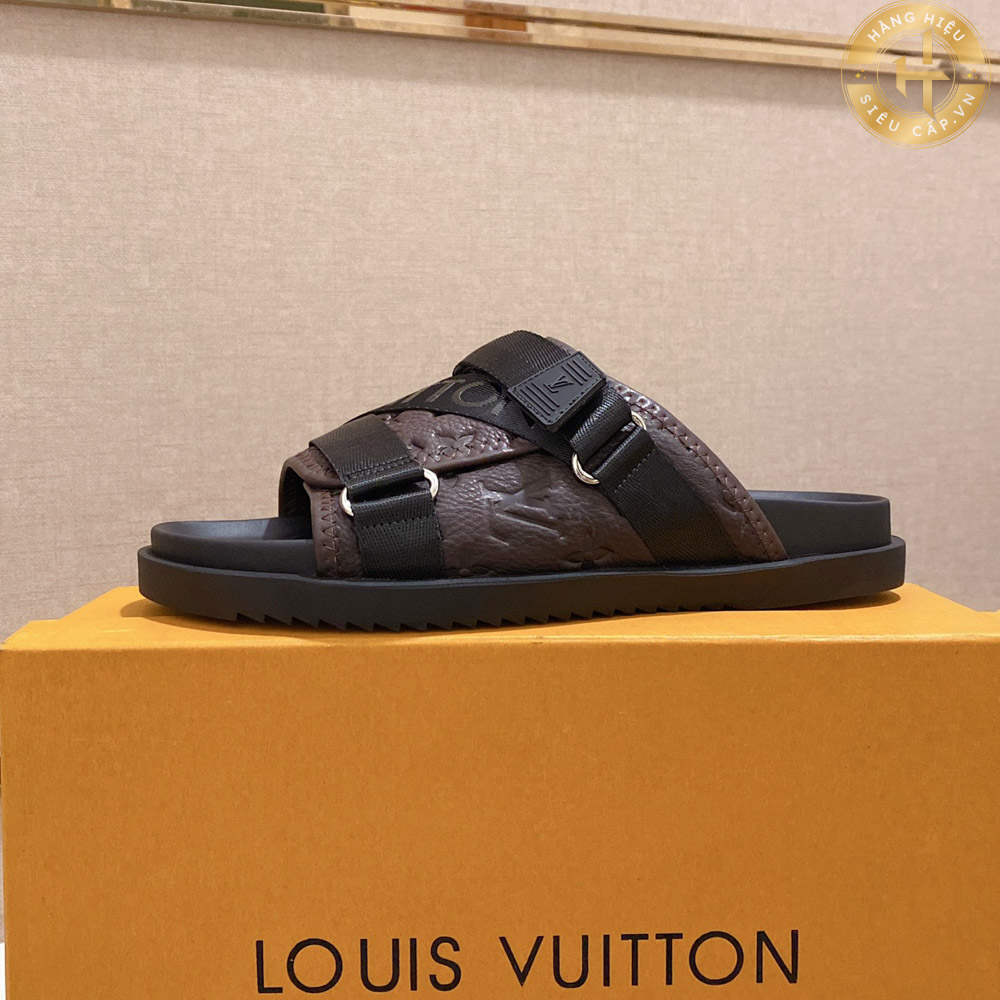 Dép Louis Vuitton Super Fake giá rẻ màu đen nâu Hàng Hiệu quai ngang LV 0032 2024