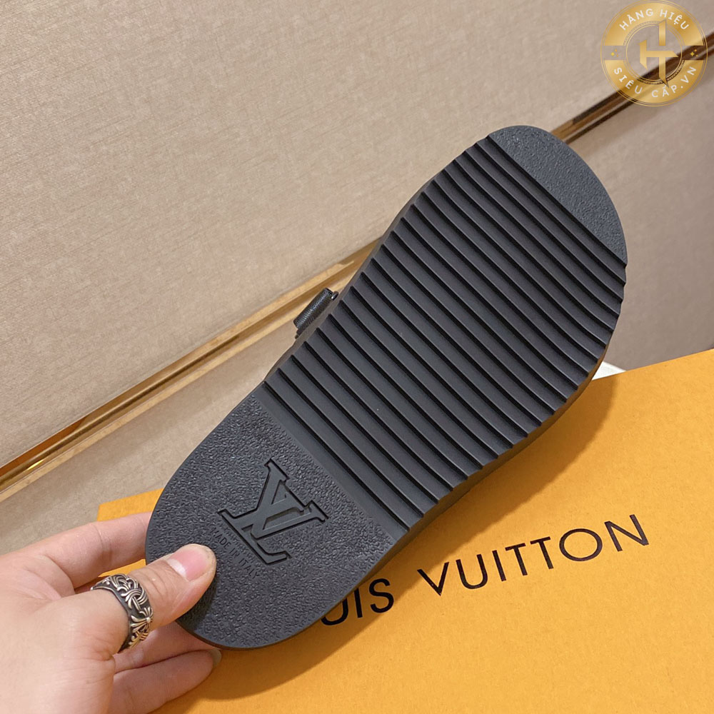 Dép Louis Vuitton Super Fake giá rẻ màu đen nâu Hàng Hiệu quai ngang LV 0032 2024