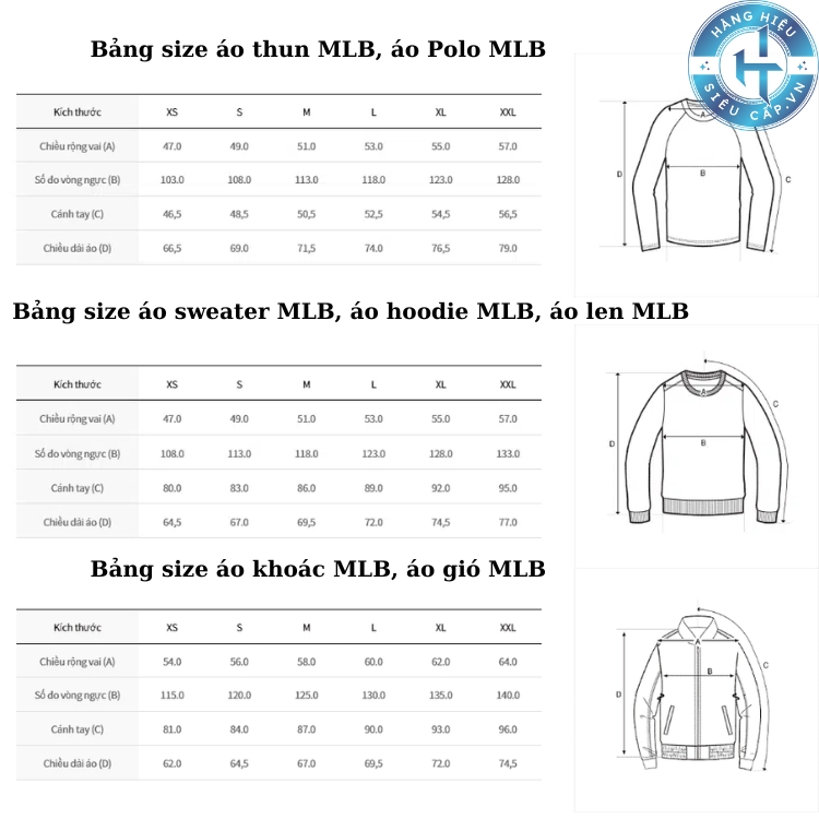 size áo mlb
