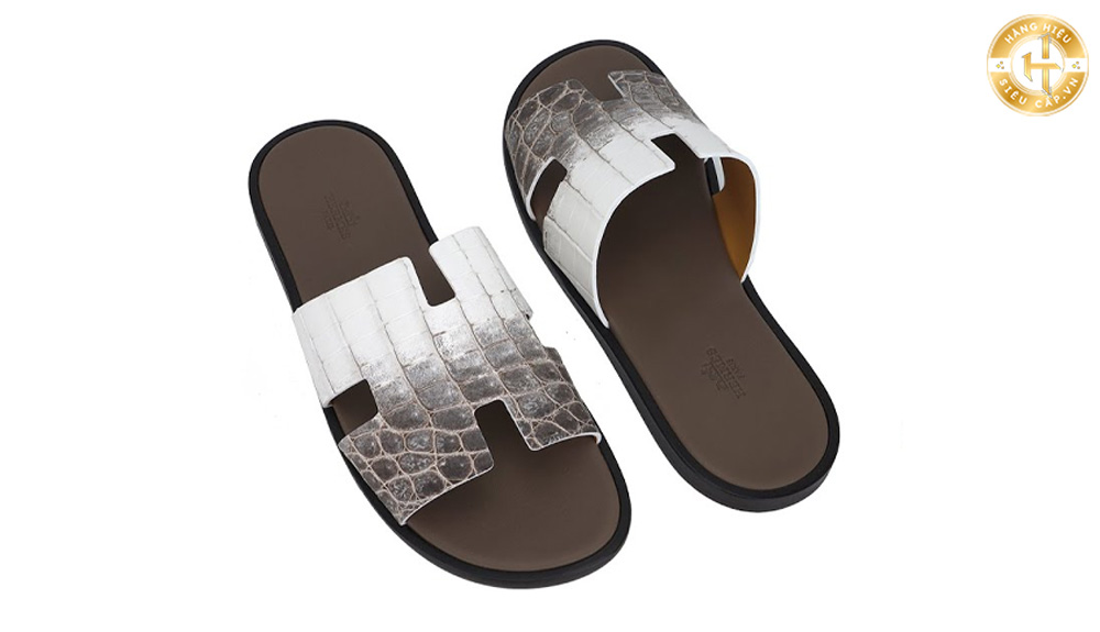 Dép Hermes cá sấu bạch tạng Himalaya Blanc Crocodile Izmir