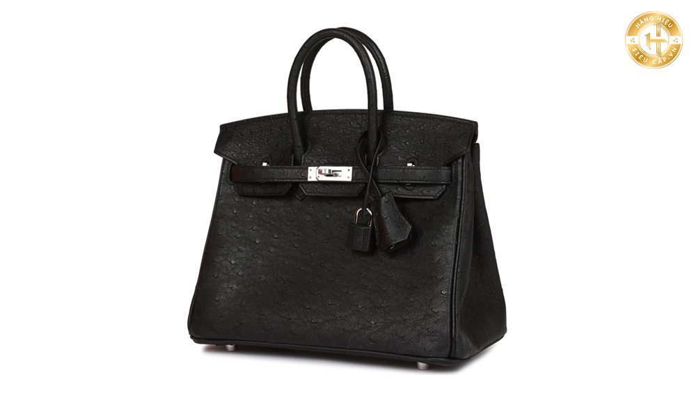 Túi Hm Birkin Size 25 Ostrich Black được chế tác từ chất liệu da đà điểu cao cấp