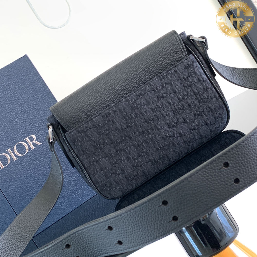 Túi đeo chéo Dior Oblique màu đen hàng hiệu hoạ tiết nổi CD 203 2024