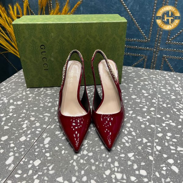 Giày nữ Gucci cận chính hãng cao gót màu đỏ bóng GC 006 2024