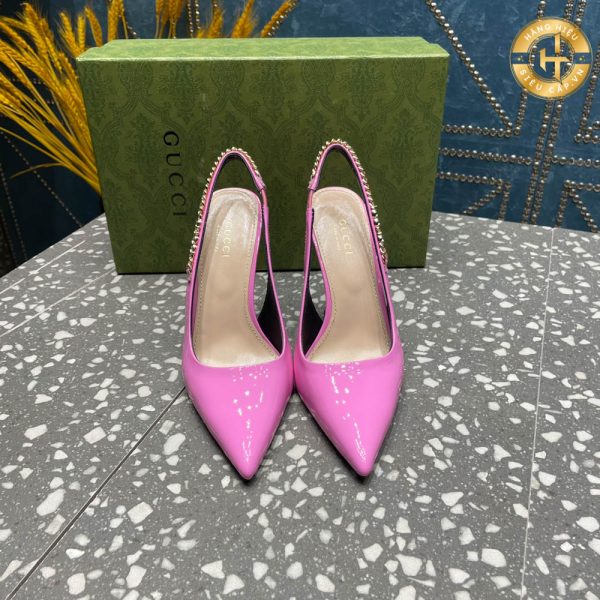 Giày nữ Gucci cận chính hãng cao gót màu hồng bóng GC 003 2024