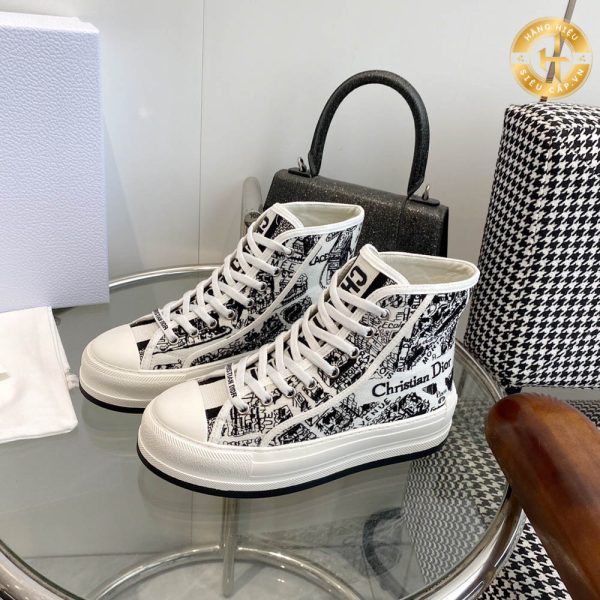 Giày Sneaker Dior nữ cận chính hãng màu trắng họa tiết đen CD 03 2024