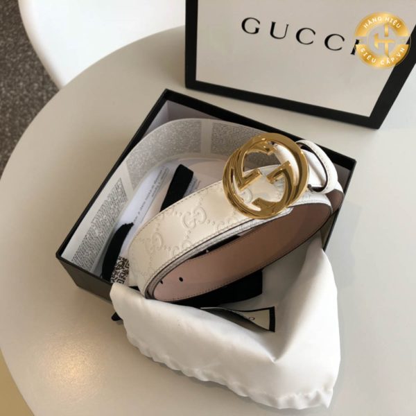 Nịt Gucci nữ mặt vàng dây trắng Hàng Hiệu Siêu Cấp G100 2024