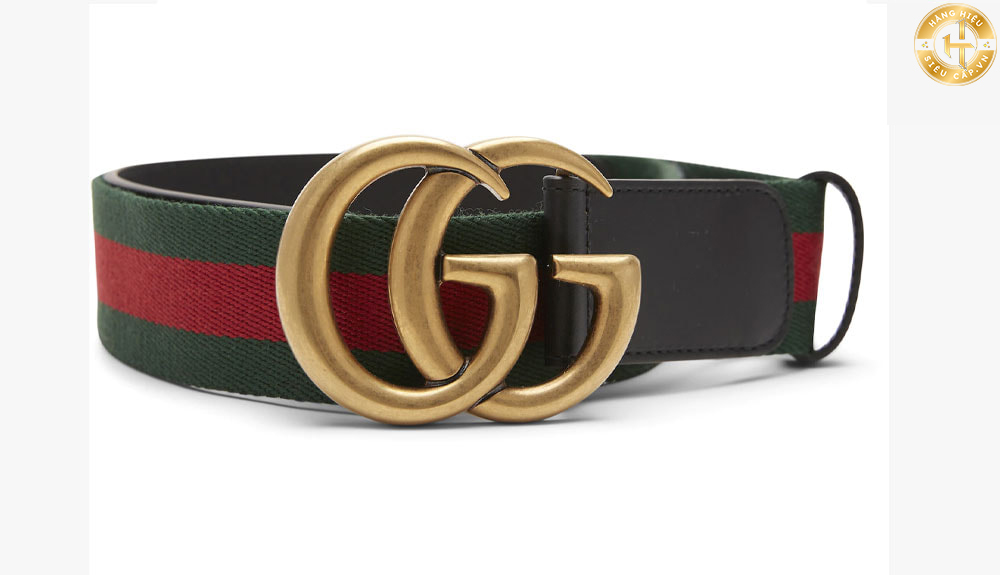 Thắt lưng Gucci nam Double G Web Belt có một khóa kéo hình chữ G đặc trưng kết hợp với dải vải Web hai màu.