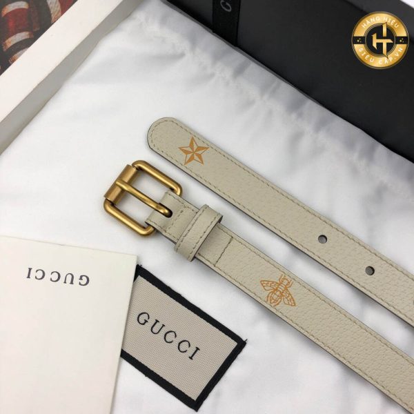 Thắt lưng Gucci nữ bản nhỏ mặt vàng dây ghi trắng Hàng Hiệu GG21 2024