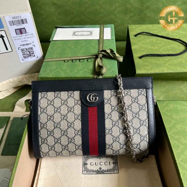 Túi Gucci nữ Rep 1:1 đeo chéo đen họa tiết sọc đỏ GC325 2024