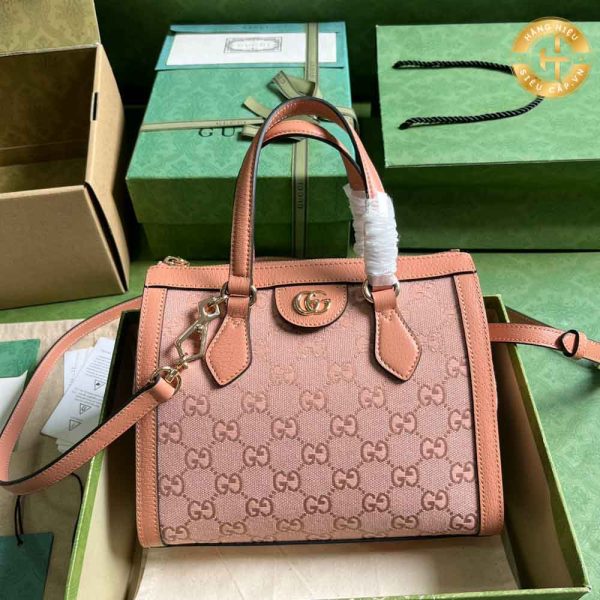 Túi xách Gucci nữ Rep 1:1 màu hồng họa tiết Logo vàng GC357 2024