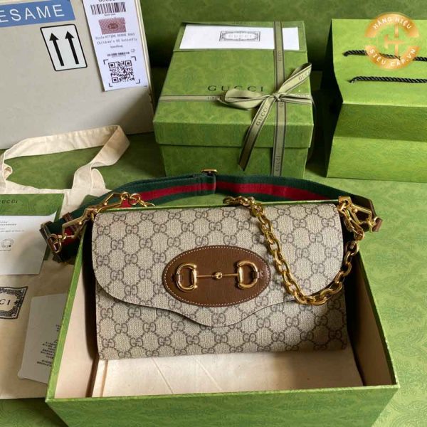 Túi xách đeo chéo Gucci Like Auth 1:1 màu nâu khóa vàng GC034 2024