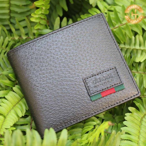 Ví Gucci Rep 1:1 đen da sần họa tiết đỏ xanh lá GGC 100 2024