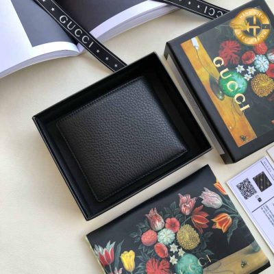 Ví Gucci Rep 1:1 đen da sần họa tiết Logo vàng GGC 101 2025
